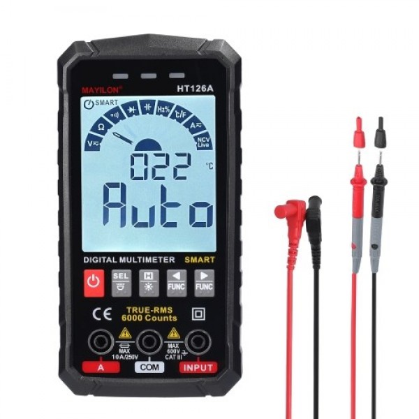 MAYILON HT126B Handheld Portable Intelligent Digital Multimeter Large VA Screen Display 6000 Counts NCV True RMS Measurement wit