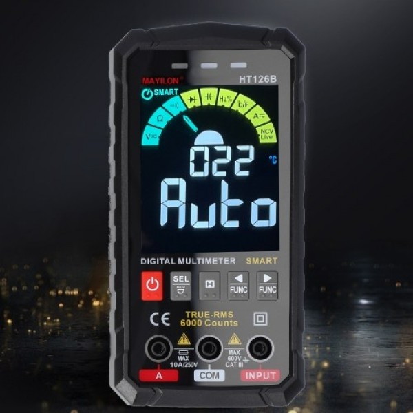 MAYILON HT126B Handheld Portable Intelligent Digital Multimeter Large VA Screen Display 6000 Counts NCV True RMS Measurement wit