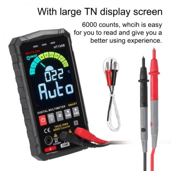 MAYILON HT126B Handheld Portable Intelligent Digital Multimeter Large VA Screen Display 6000 Counts NCV True RMS Measurement wit