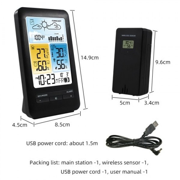 LCD Weather Station Alarm Clock with Snooze Digital Indoor Outdoor Temperature Humidity Monitor Thermohygrometer with Backlight/