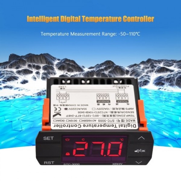 30A Digital Temperature Controller STC-3000 Intelligent Temperature Regulator AC 220V Refrigerator Thermostat Support Heating/Co