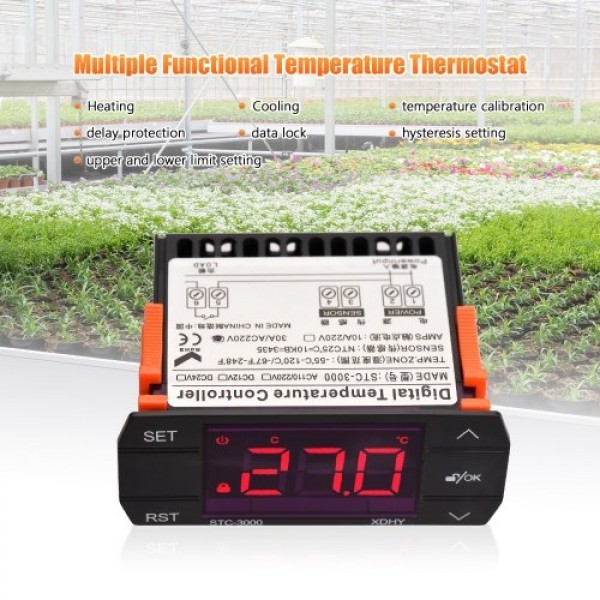30A Digital Temperature Controller STC-3000 Intelligent Temperature Regulator AC 220V Refrigerator Thermostat Support Heating/Co