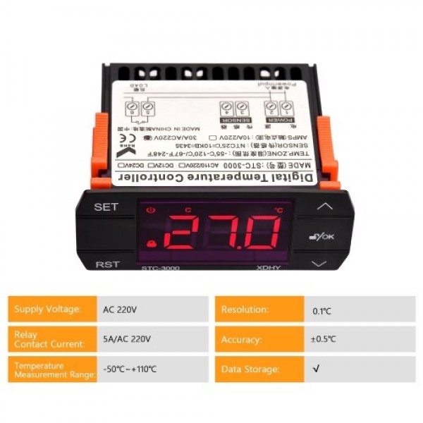 30A Digital Temperature Controller STC-3000 Intelligent Temperature Regulator AC 220V Refrigerator Thermostat Support Heating/Co