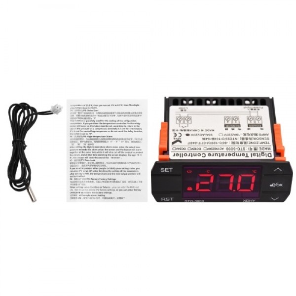 30A Digital Temperature Controller STC-3000 Intelligent Temperature Regulator AC 220V Refrigerator Thermostat Support Heating/Co