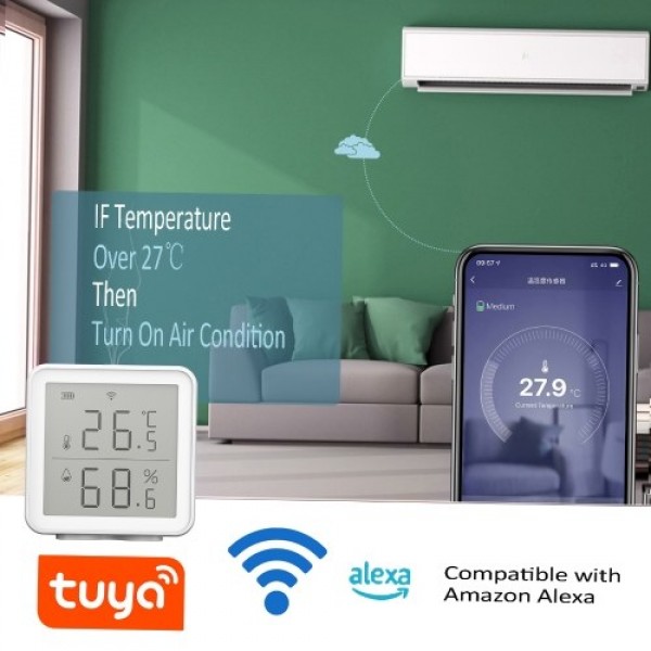 WiFi Smart Temperature Humidity Sensor Compatible with Alexa 230ft Super Long Range Wireless Digital Hygrometer