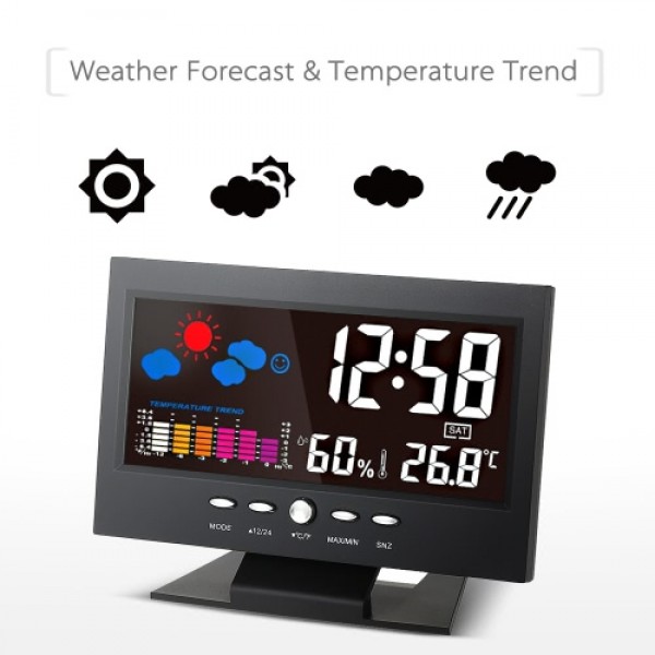 °C/°F Multifunctional Indoor Colorful LCD Digital Temperature Humidity Meter Weather Station Clock Thermometer Hygrometer Calend