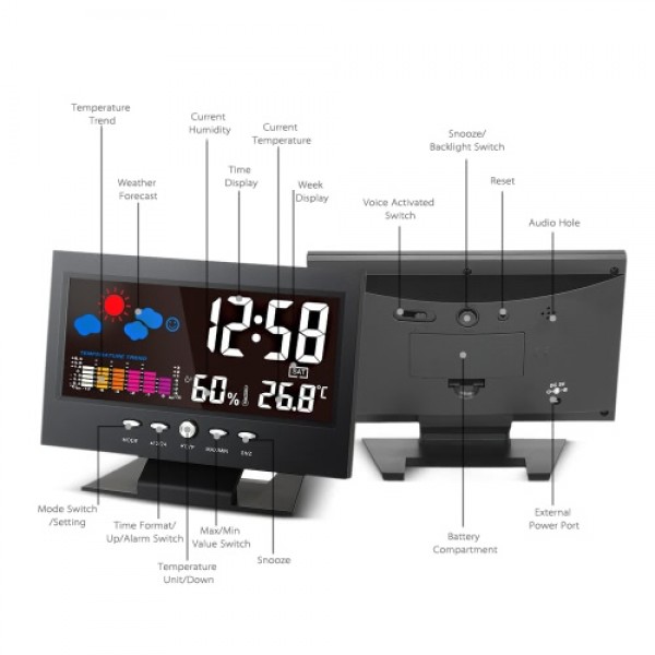 °C/°F Multifunctional Indoor Colorful LCD Digital Temperature Humidity Meter Weather Station Clock Thermometer Hygrometer Calend