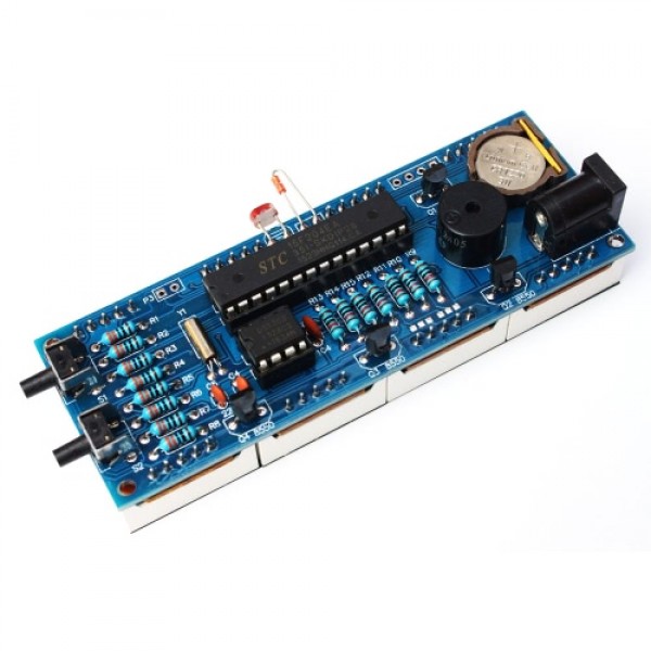 Compact 4-digit DIY Digital LED Clock Kit Light Control Temperature Date Time Display with Transparent Case