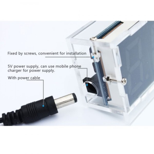 Compact 4-digit DIY Digital LED Clock Kit Light Control Temperature Date Time Display with Transparent Case