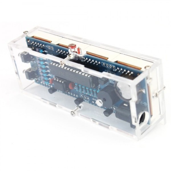Compact 4-digit DIY Digital LED Clock Kit Light Control Temperature Date Time Display with Transparent Case