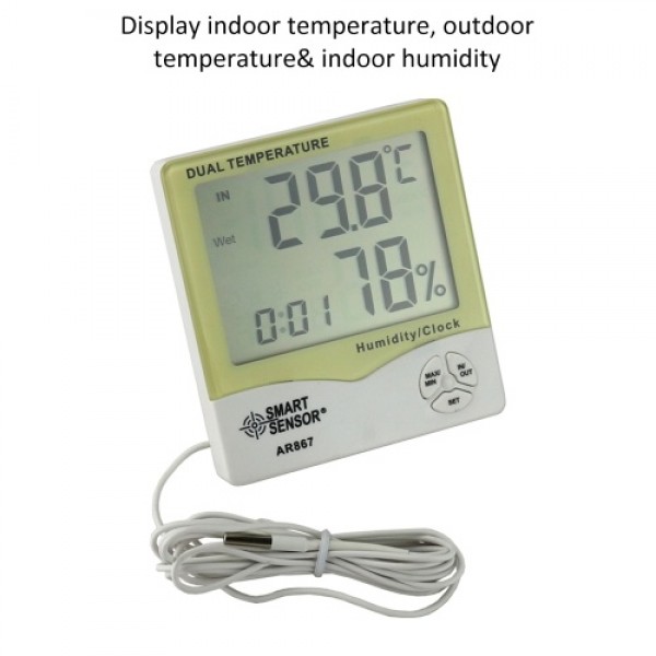 Smart Sensor AR867 LCD Digital Hygrometer Thermometer Dual Humidity Temperature Meter Indoor Outdoor Tester Weather Station with
