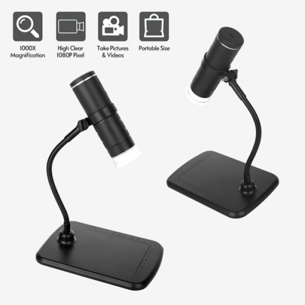 1000x Magnification Intelligent Digital Microscope Portable USB Rechargeable 2.0M Pixels High Clear PC &amp; WI-FI- Connection M