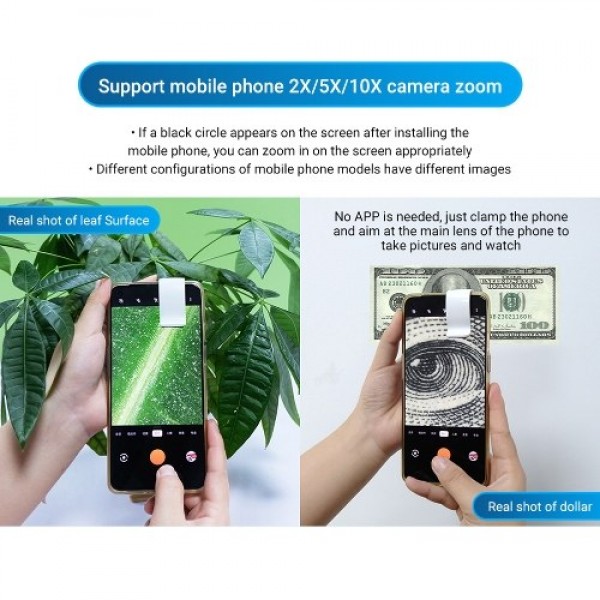 200X Portable Microscope Universal Mobilephone Microscope with 6 LED Lights 2 Level Brightness Adjustable No Need APP Multifunct