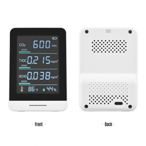 Air Quality Monitor CO2 Detector 5 in 1 IR Accurate Tester for CO2 TVOC HCHO Temperature Relative Humidity Real Time Reading wit
