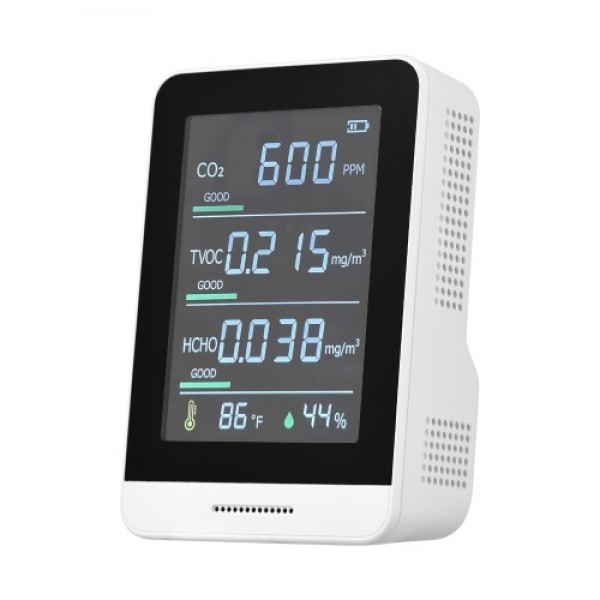 Air Quality Monitor CO2 Detector 5 in 1 IR Accurate Tester for CO2 TVOC HCHO Temperature Relative Humidity Real Time Reading wit