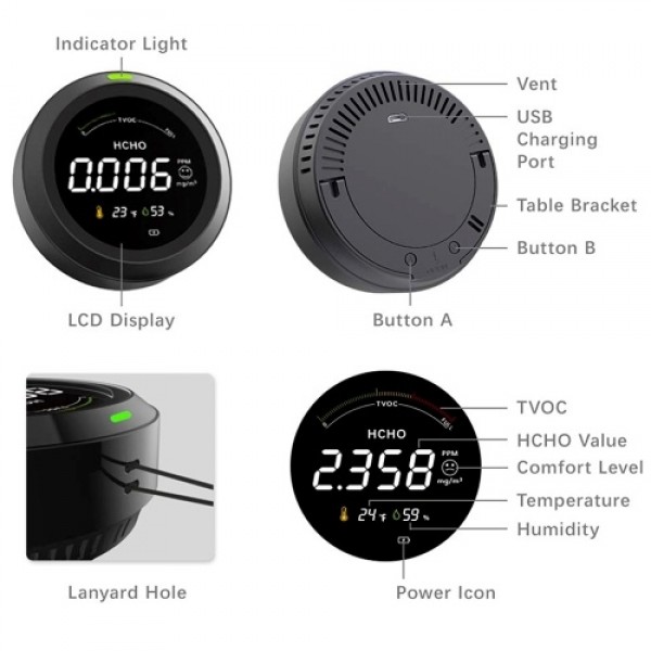 Cexiaofei BT Formaldehyde Monitor 4-in-1 Air Quality Detector Temperature/Humidity/TVOC Monitoring Mijia APP Smart Viewing
