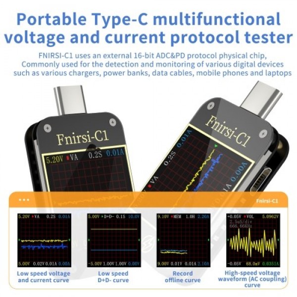 USB Power Meter Tester Type C USB Voltage Meter and Current Tester Multimeter BT Version 1.3 Inch Digital Color TFT Display 0-6.