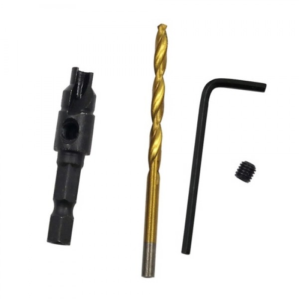5PCS Countersink Drill Bit Set High Speed Steel with 1 Free Hex Key Wrench for Woodworking and Carpentry