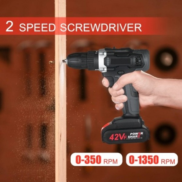 21V Cordless Drill Dirve Kit 2 Speed All Copper Cordless Power Drill with 2x1.5Ah Batteries Fast Charger 15+1 Torque Setting Max