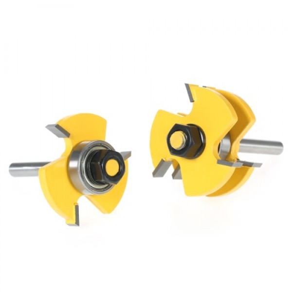 2PCS 3/4" Stock 1/4" Shank Tongue &amp; Groove Router Bit Set 3 Teeth T-shape Wood Milling Cutter For Woodworking Tools