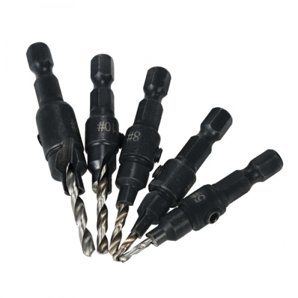 5pcs HSS Countersink Drill Cone Bit Set 1/4" Hex Shank Quick Change Taper Drill for Woodworking Screw Carpentry Reamer Chamfer M
