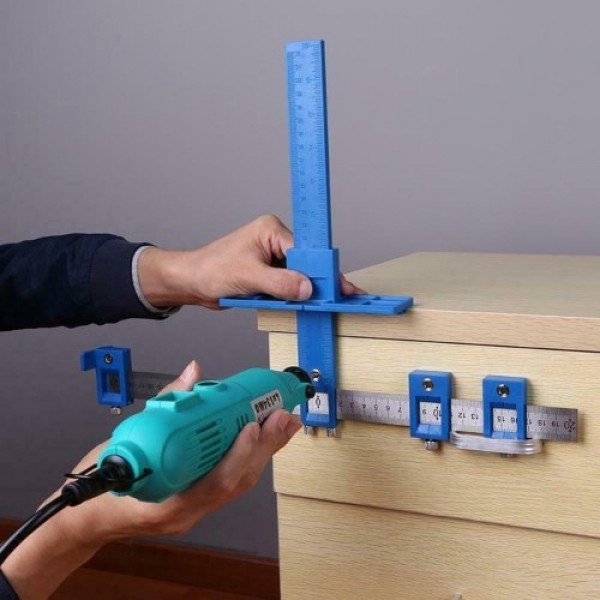 Woodworking Drilling Dowelling Hole Saw Adjustable Drill Locator Guide Tool (One side metric system + one side imperial units)