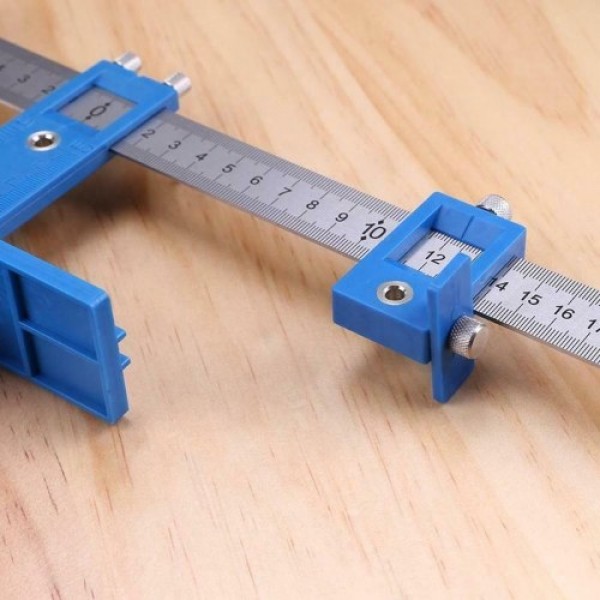 Woodworking Drilling Dowelling Hole Saw Adjustable Drill Locator Guide Tool (One side metric system + one side imperial units)