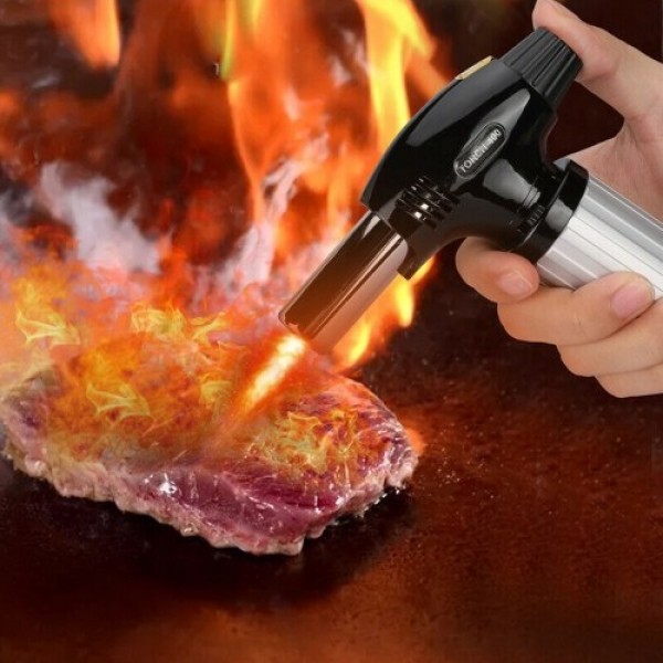Metal Refillable Blow Torch Home Use Kitchen Portable Flames Adjustable Torch-Lighter Fire Maker with Safety Lock for Cooking/BB