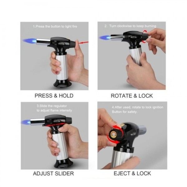 Metal Refillable Blow Torch Home Use Kitchen Portable Flames Adjustable Torch-Lighter Fire Maker with Safety Lock for Cooking/BB