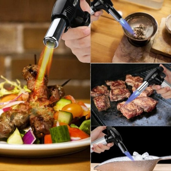 Metal Refillable Blow Torch Home Use Kitchen Portable Flames Adjustable Torch-Lighter Fire Maker with Safety Lock for Cooking/BB
