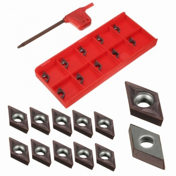 10Pcs DCMT0702 EM YBC205 Carbide Inserts + Wrench for Lathe Turning Bar Tool