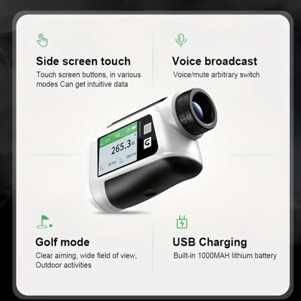 1pc 23622.05inch Golf Laser Rangefinder With LCD Display, USB Rechargeable Range Finder With Slope Function Flag Locking Vibration, Golf Accessories