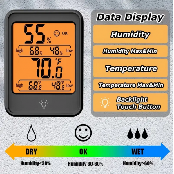 1pc Indoor Thermometer Digital Hygrometer Room Thermometer Humidity Monitor With Backlight, Thermometer For Room Temperature, Room Indoor Thermometer, Humidity Meter, Temperature Humidity Monitor, Battery Not Included
