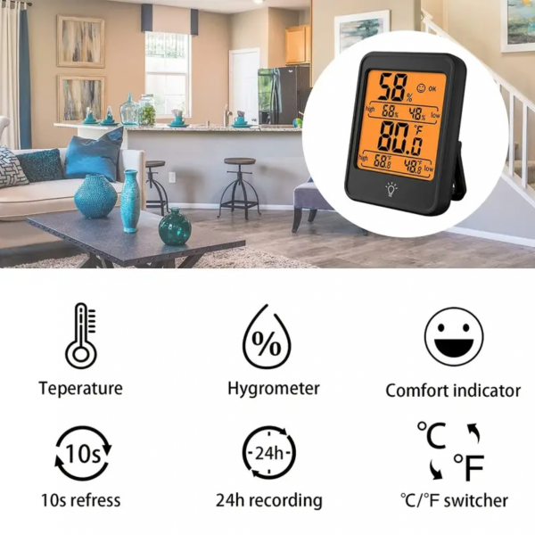 1pc Indoor Thermometer Digital Hygrometer Room Thermometer Humidity Monitor With Backlight, Thermometer For Room Temperature, Room Indoor Thermometer, Humidity Meter, Temperature Humidity Monitor, Battery Not Included
