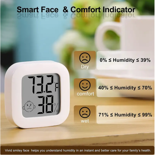 Digital Hygrometer Indoor Thermometer, Mini Room Thermometer With LCD Display And Face Lcons, Humidity Gauge With Temperature Humidity Monitor For Bedroom, Baby Room, Warehouse, Cellar, Car